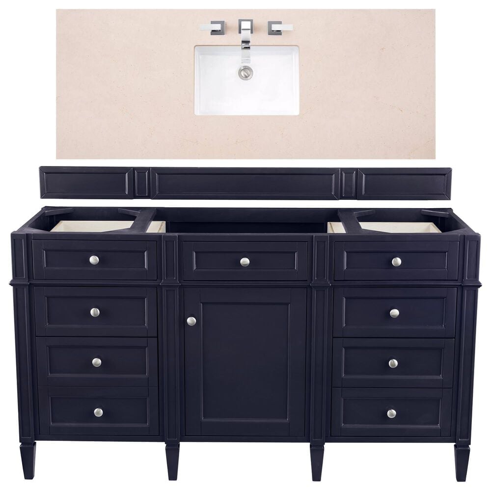 James Martin Vanities Brittany 36" Single Bathroom Vanity in Victory Blue with 3 cm Eternal Marfil Quartz Top and Rectangle Sink, , large