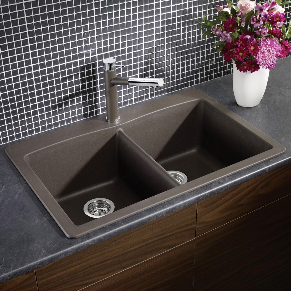 Blanco Diamond 33&quot; Equal Double Dual Mount Kitchen Sink in Cafe, , large