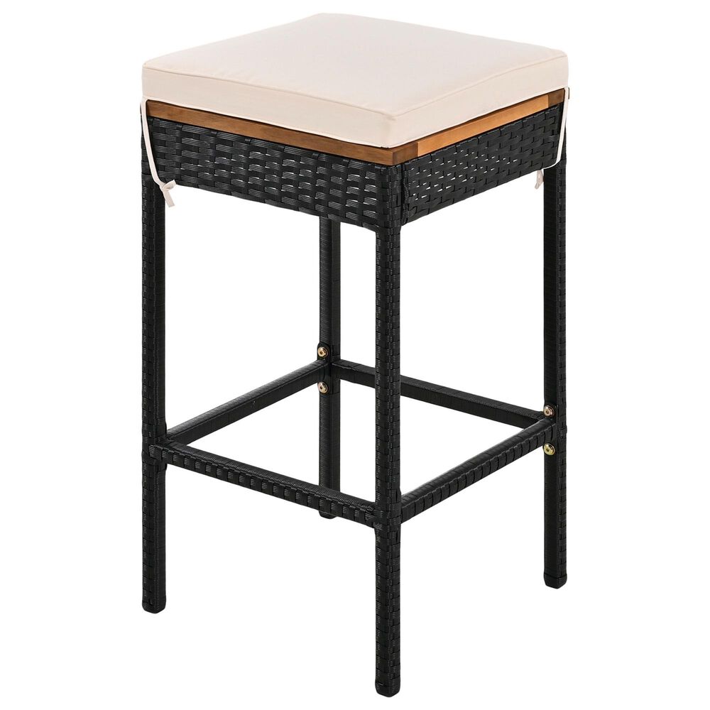 Hearth and Haven 5-Piece Outdoor Patio Wicker Bar Set with Off-White Cushion in Black and Brown, , large