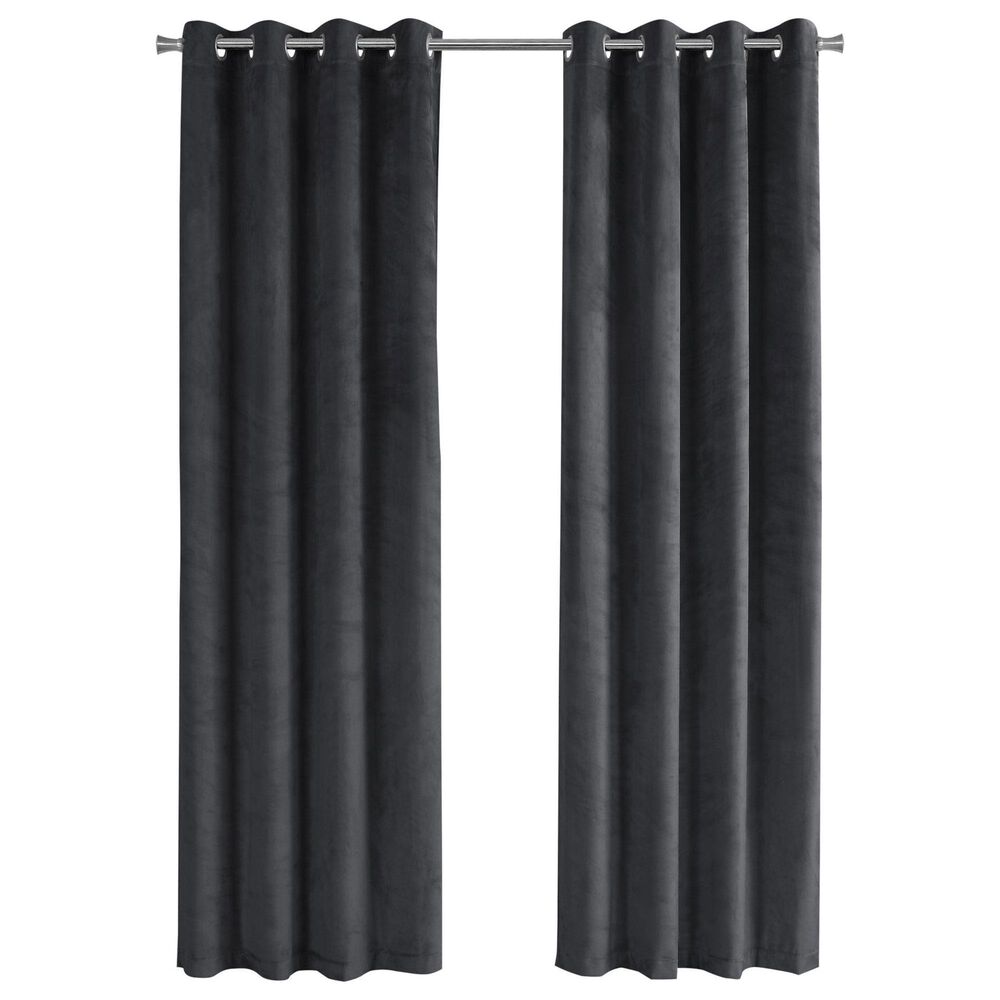 Monarch Specialties 52" x 95" Curtain Panel in Dark Grey (Set of 2), , large