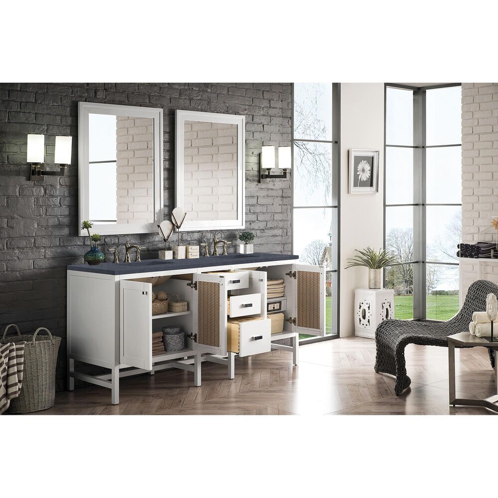 James Martin Vanities Addison 72&quot; Double Bathroom Vanity in Glossy White with 3 cm Charcoal Soapstone Quartz Top and Rectangular Sinks, , large