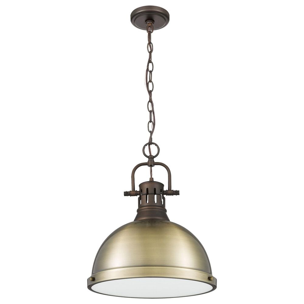 Golden Lighting Duncan 1-Light Pendant with Chain and Aged Brass Shade in Rubbed Bronze, , large