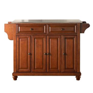 Crosley Furniture Cambridge Stainless Steel Top Kitchen Island in Classic Cherry, , large
