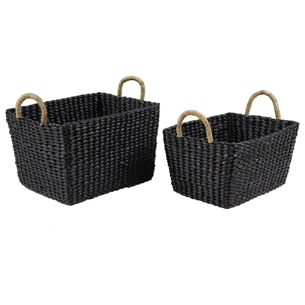 Maple and Jade Eclectic Banana Leaf Storage Basket Tawny Brown and Black (Set of 2), , large