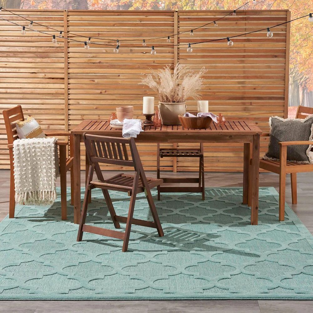Nourison Easy Care 8&#39; x 10&#39; Aqua and Teal Indoor/Outdoor Area Rug, , large