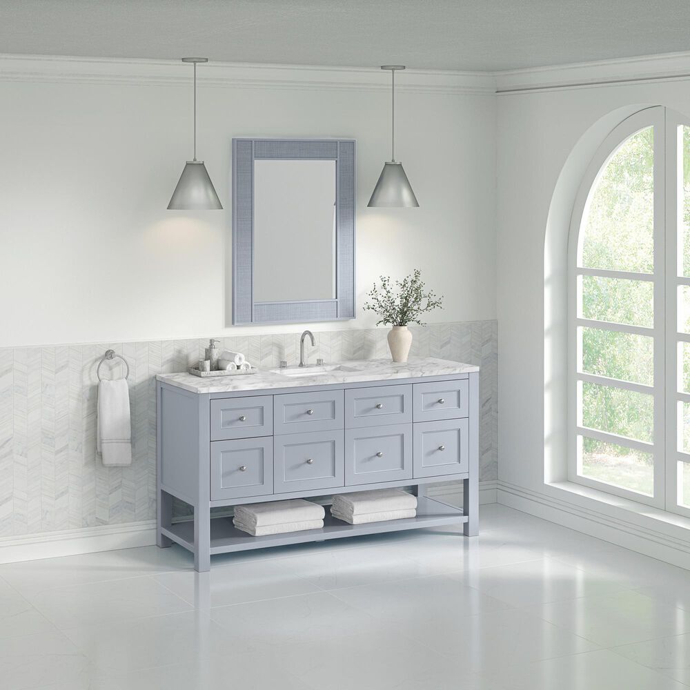 James Martin Vanities Breckenridge 60" Single Bathroom Vanity in Serenity Blue with 3 cm Carrara White Marble Top and Rectangular Sink, , large
