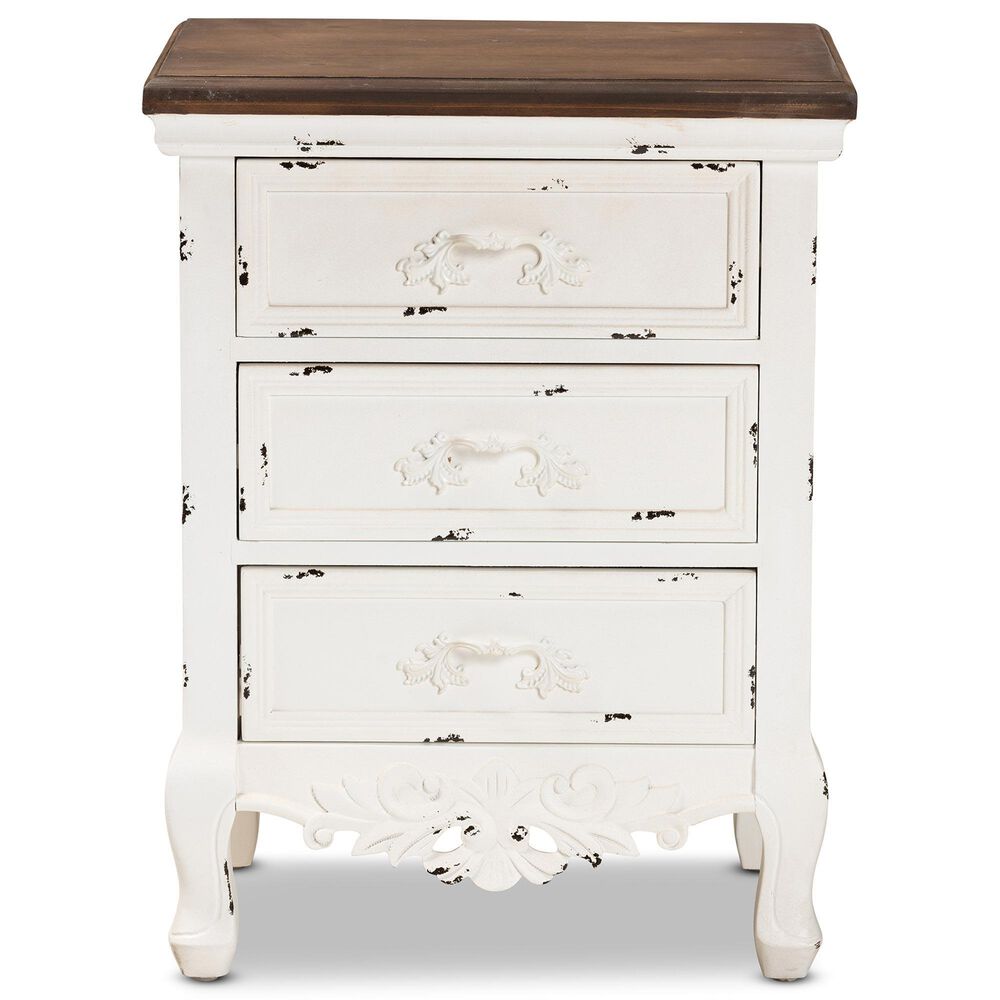 Baxton Studio Levron 3-Drawer End Table in Walnut Brown and Antique White, , large