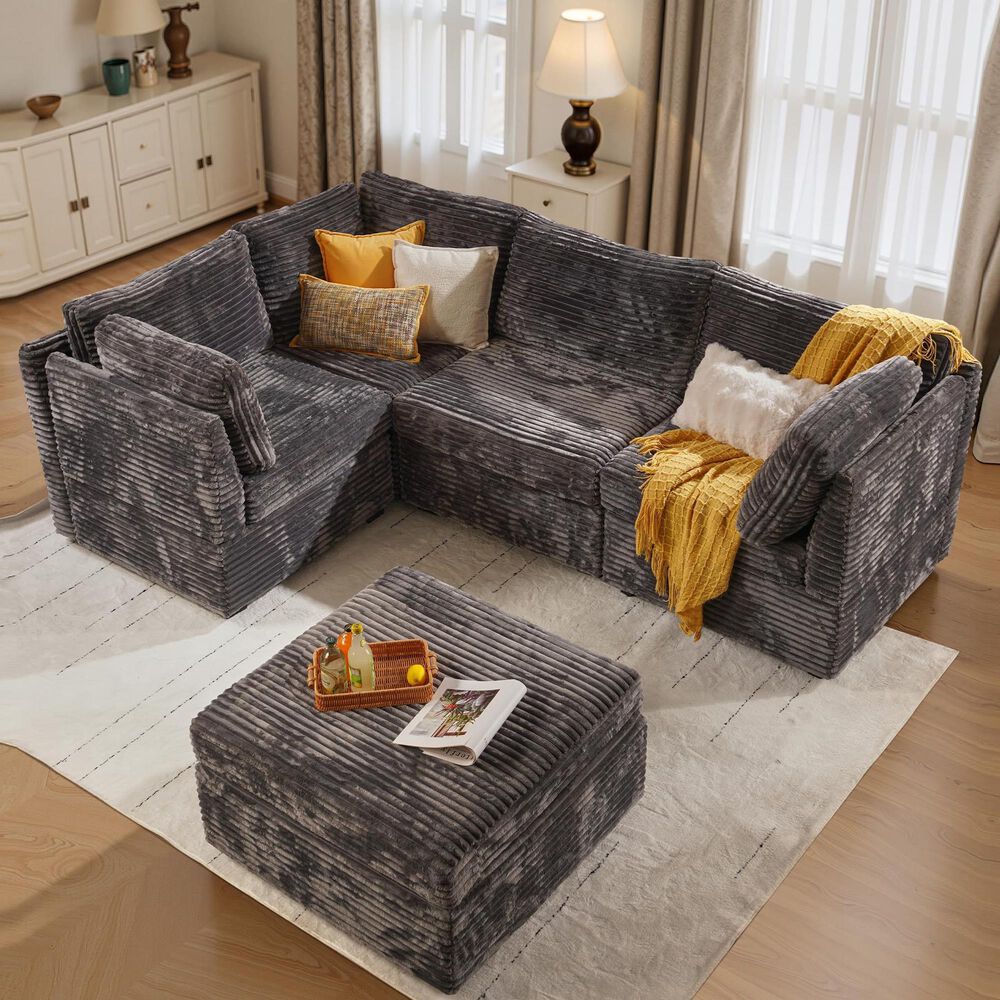 HOMLUX 5-Piece Mod Sectional with Chaise in Gray, , large