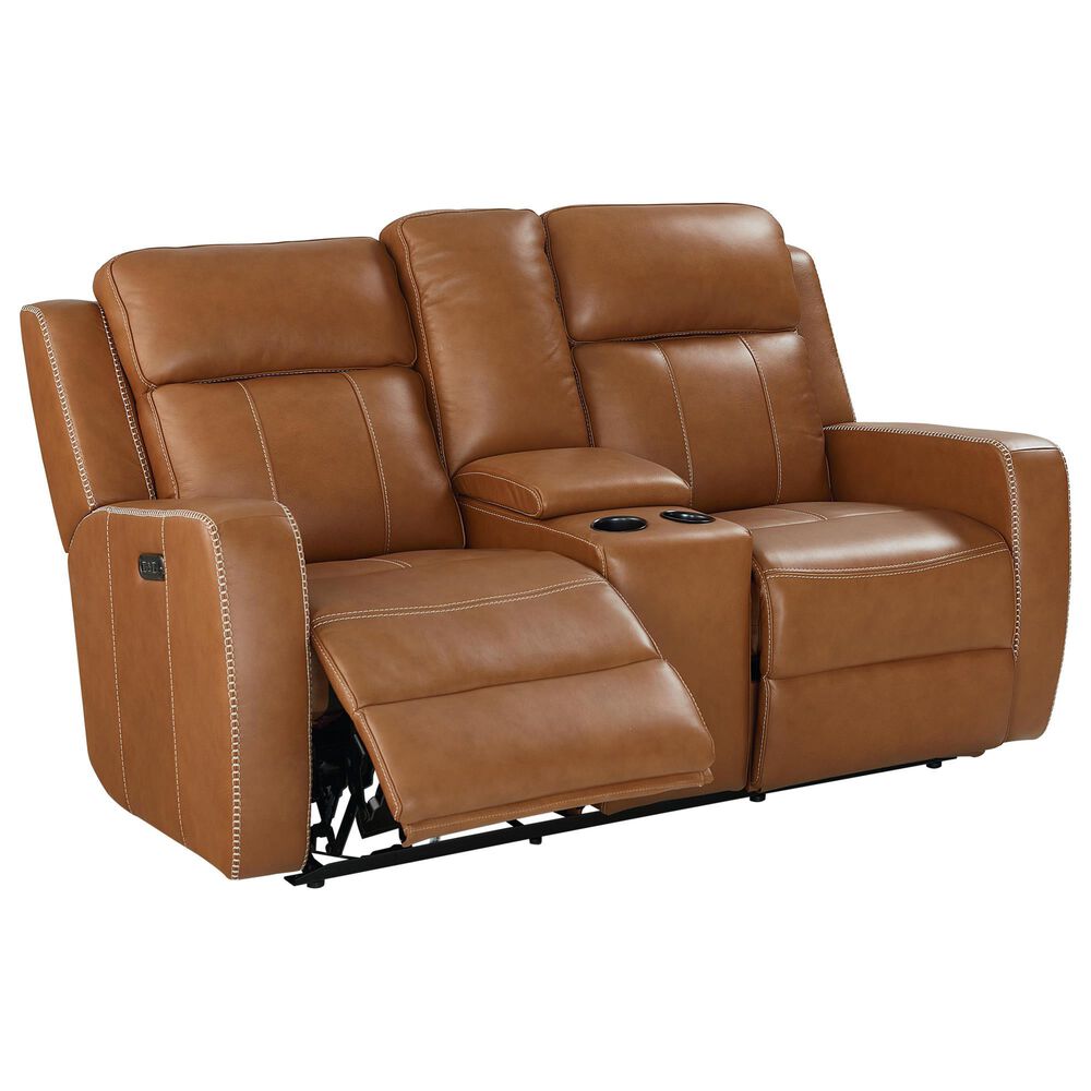Bassett Norwood Leather Power Reclining Loveseat in Tan, , large