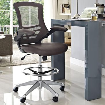 Modway Attainment Vinyl Drafting Stool in Brown, , large