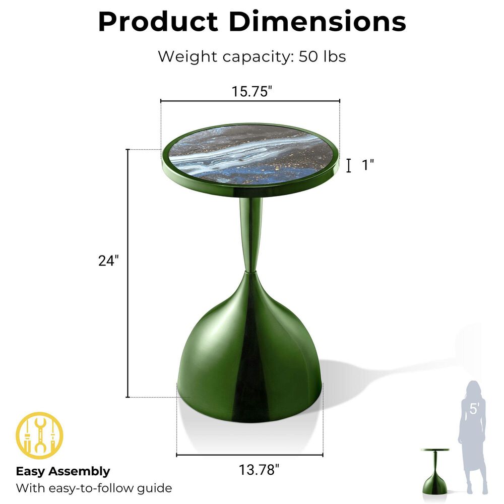 Furniture of America Gleam Round End Table in Polished Green, , large