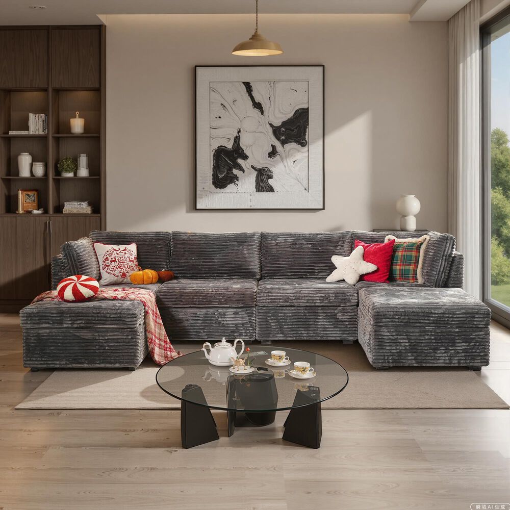 Noviland HOMLUX 6-Piece Mod Sectional with Ottomans in Gray, , large