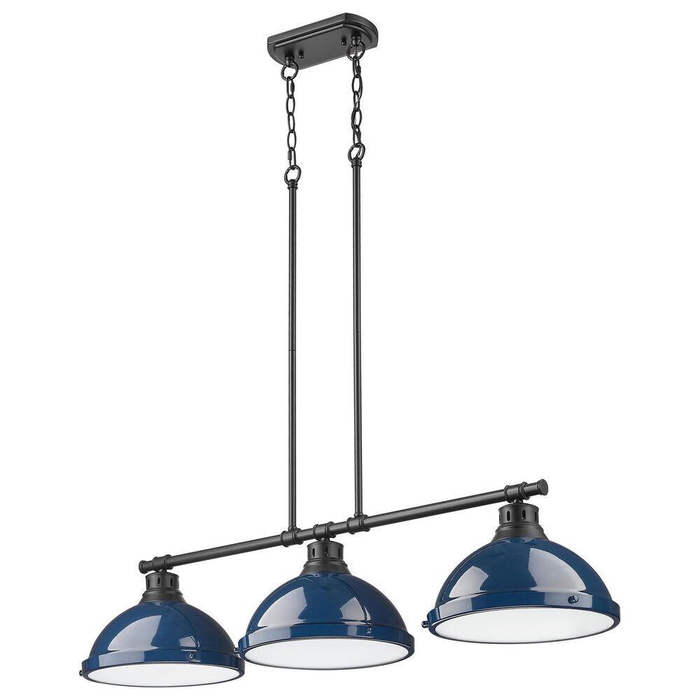 Golden Lighting Duncan 3-Light Pendant with Matte Navy Shade in Matte Black, , large