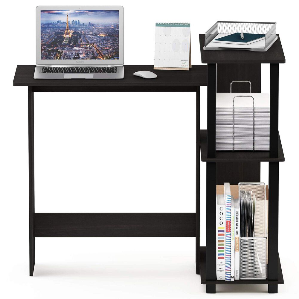 HOMLUX L-Shaped Computer Desk with Open Display Shelves in Espresso and Black, , large