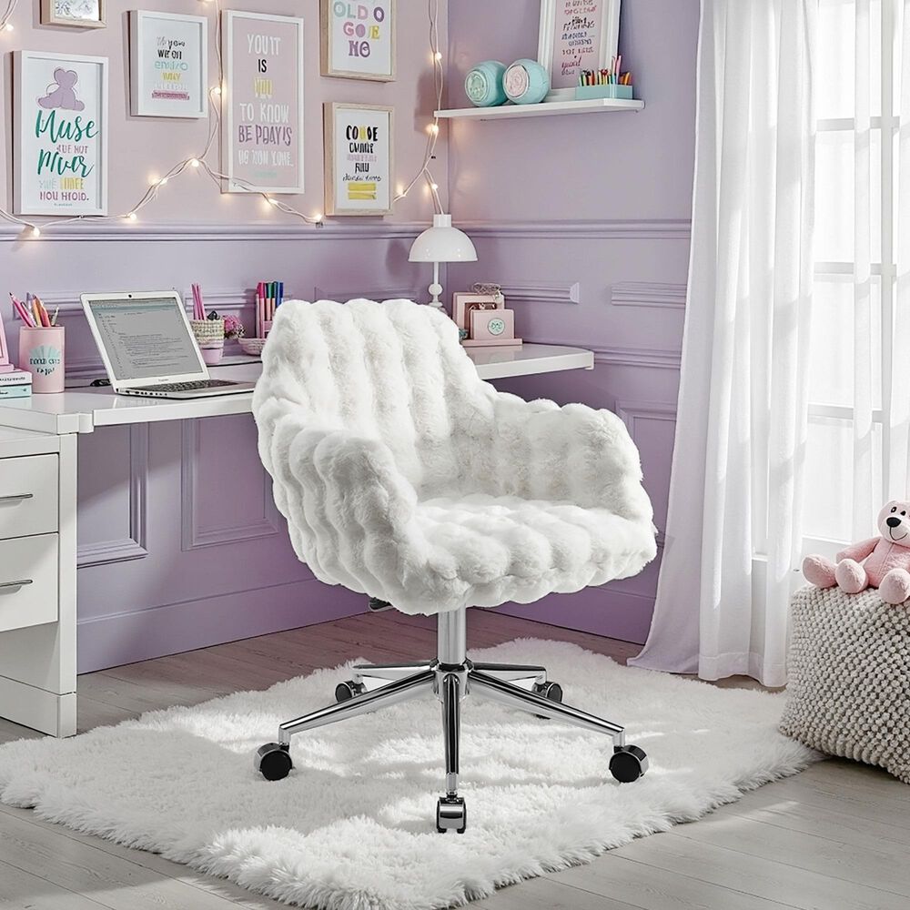 Linon Home Decor Fiona Office Chair with White Cloud Bubble Cushion in Silver, , large