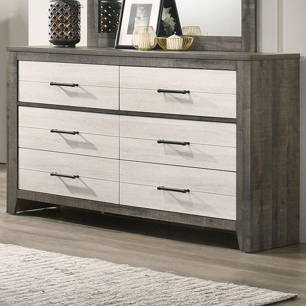 Crown Mark Rhett 6-Drawer Dresser in Gray and White, , large