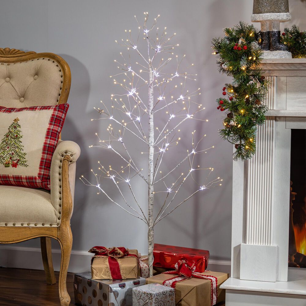 The Gerson Company 4&#39; Christmas Birch Tree with LED Lights in White, , large