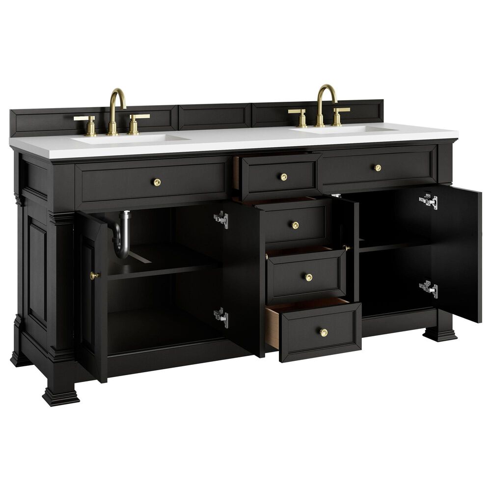 James Martin Vanities Brookfield 72&quot; Double Bathroom Vanity in Black Onyx with 3cm White Zeus Quartz Top and Rectangular Sinks, , large