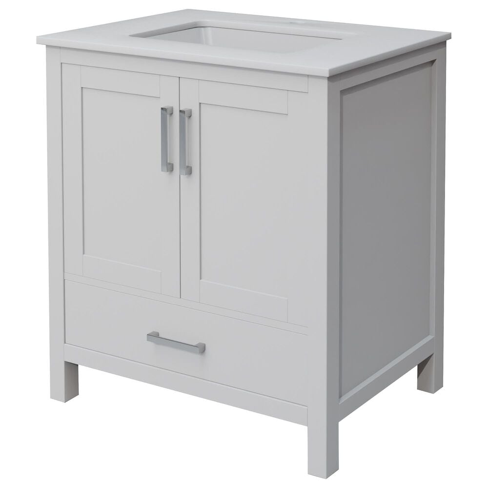 Lexora Home Jacques 30" Single Bathroom Vanity in White with 2 cm White Cultured Marble Top and Rectangular Sink, , large
