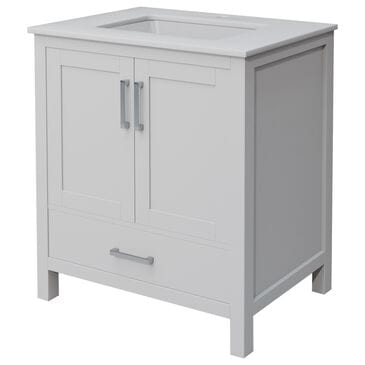 Lexora Home Jacques 30" Single Bathroom Vanity in White with 2 cm White Cultured Marble Top and Rectangular Sink, , large