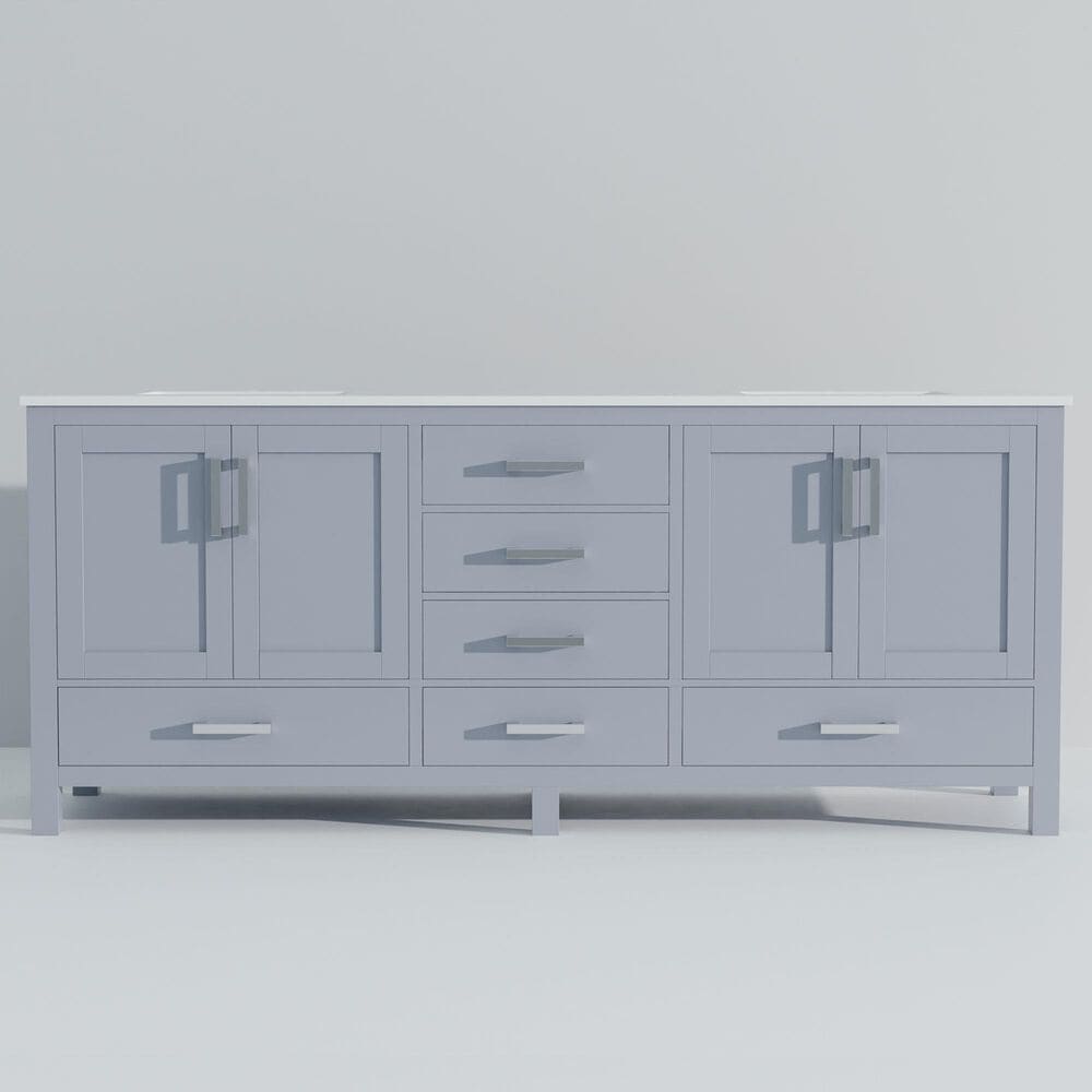 Lexora Home Jacques 84&quot; Double Bathroom Vanity in Dark Grey with 2 cm White Cultured Marble Top and Rectangular Sinks, , large