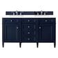 James Martin Vanities Brittany 60" Double Bathroom Vanity in Victory Blue with Single Hole 3 cm White Zeus Quartz Top and Rectangular Sinks, , large