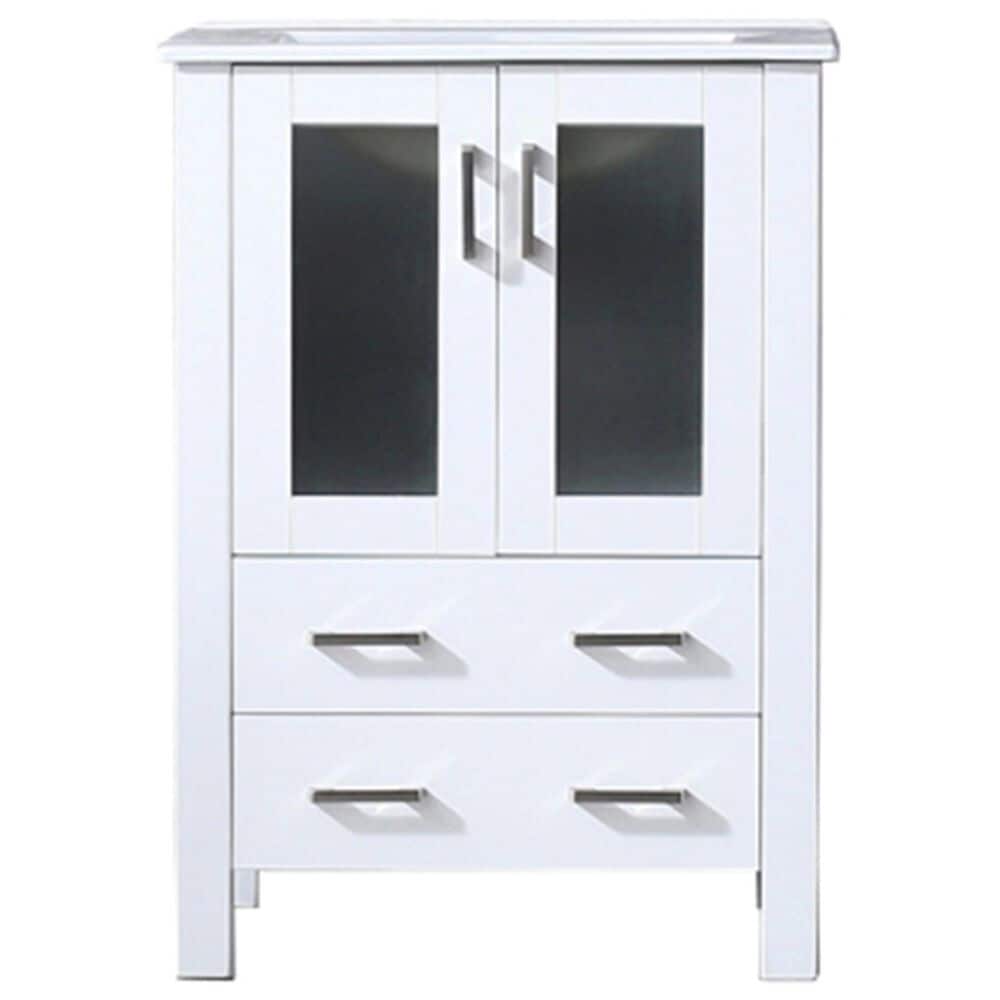 Lexora Home Volez 24&quot; Single Bathroom Vanity in White with 2 cm White Ceramic Top and Rectangular Sink, , large
