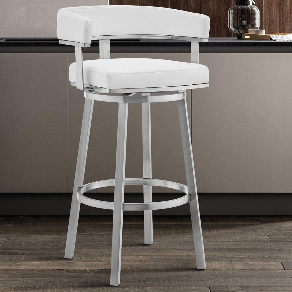 Blue River Lorin 26&quot; Swivel Counter Stool with White Cushion in Stainless Steel, , large