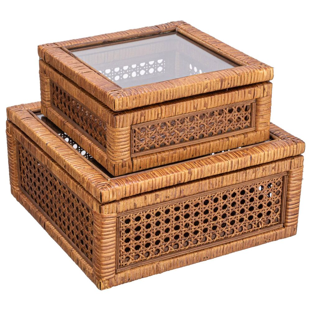 Creative Coop 2-Piece Modern Decorative Square Display Box Set in Dark Brown, , large