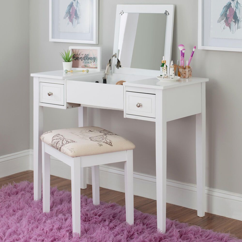 Linon Home Decor Virginia Vanity with Stool in White, , large
