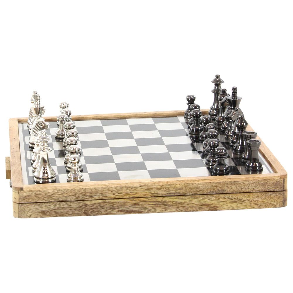 Maple and Jade 5&quot; x 15&quot; Chess Game Set in Black, Silver and Brown, , large