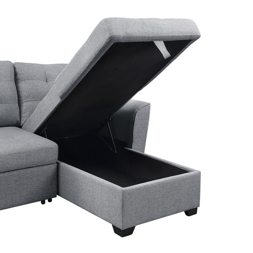 HOMLUX 90.5"W Linen Sleeper Sectional Sofa with Reversible Storage Chaise, in Light Grey, , large