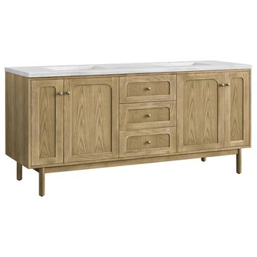 James Martin Laurent 72" Double Bathroom Vanity in Light Natural Oak with 3 cm Arctic Fall Solid Surface Top and Rectangular Sinks, , large
