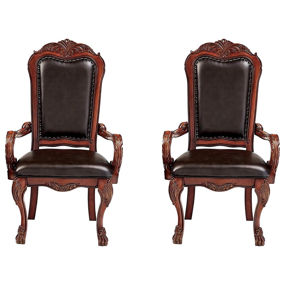HOMLUX Dresden Arm Chair with Leatherette Upholstery in Cherry Oak (Set of 2), , large