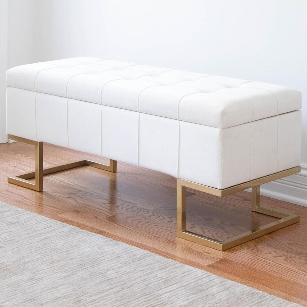 Lumisource Midas Storage Bench with White Velvet Cushion in Gold, , large
