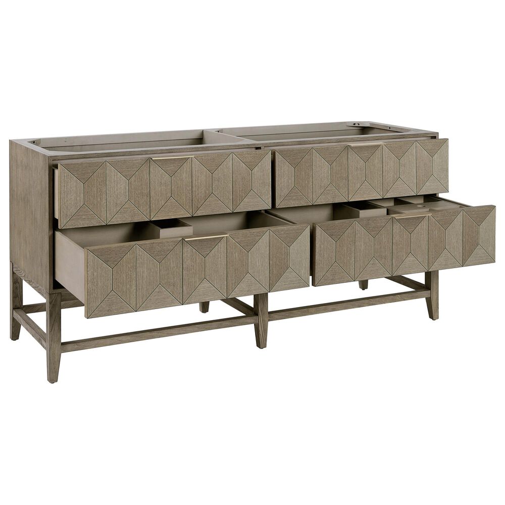 James Martin Vanities Emmeline 72" Double Bathroom Vanity in Pebble Oak with 3 cm Victorian Silver Quartz Top and Rectangular Sinks, , large