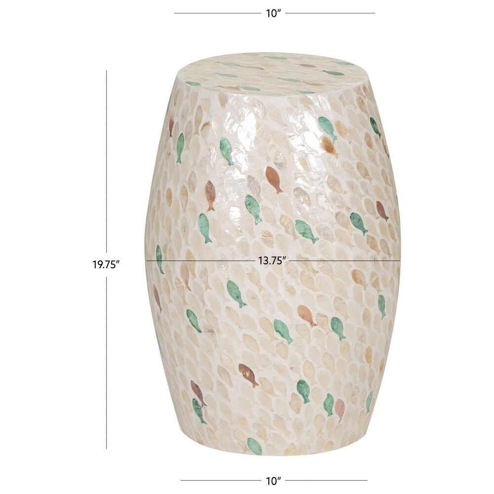 Linon Home Decor Pattison Drum End Table with Finish Pattern in Ivory, , large