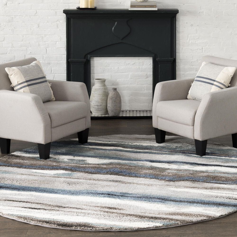 Central Oriental Structures Torrent Maisie Dusk and Multicolor 7&#39;10&quot; Round Area Rug, , large