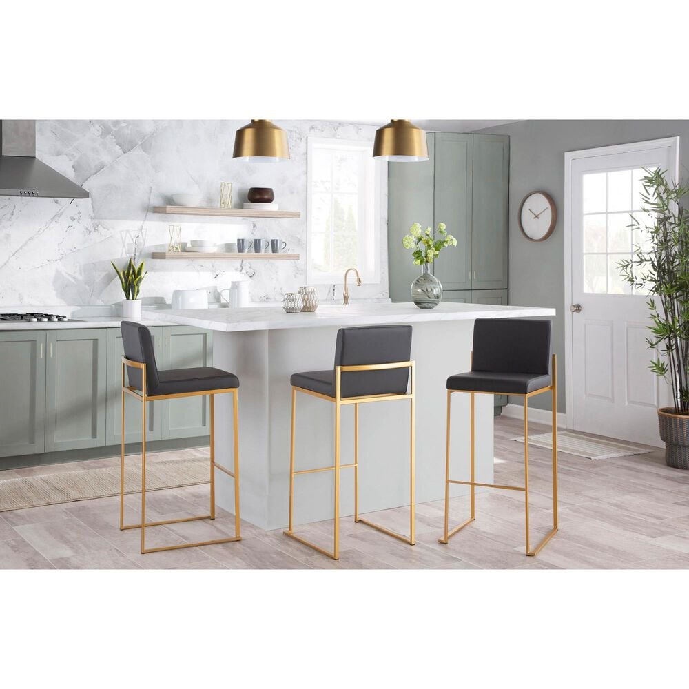 Lumisource Fuji Stackable Barstool with Grey Faux Leather in Gold &#40;Set of 2&#41;, , large