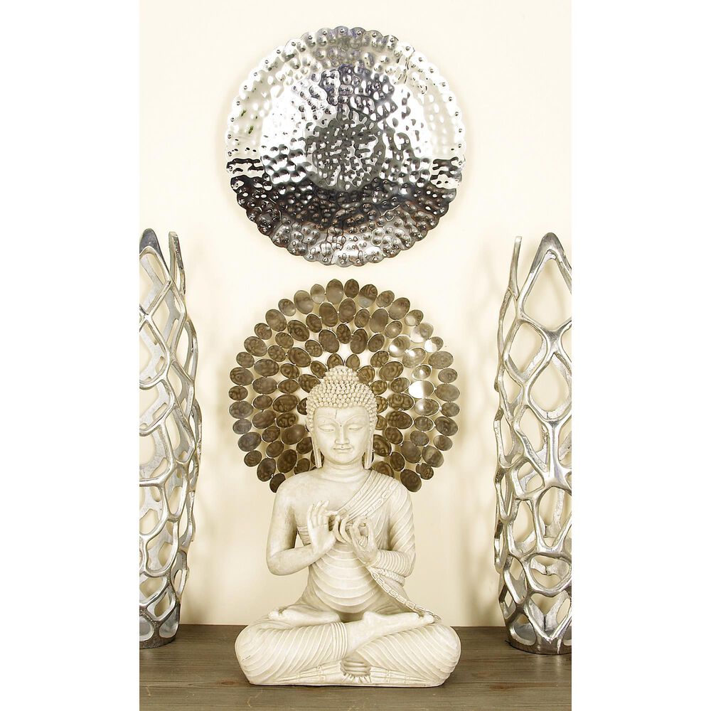 Maple and Jade 16&quot; x 16&quot; Round Plate Wall Decor with Hammered Design in Silver &#40;Set of 9&#41;, , large