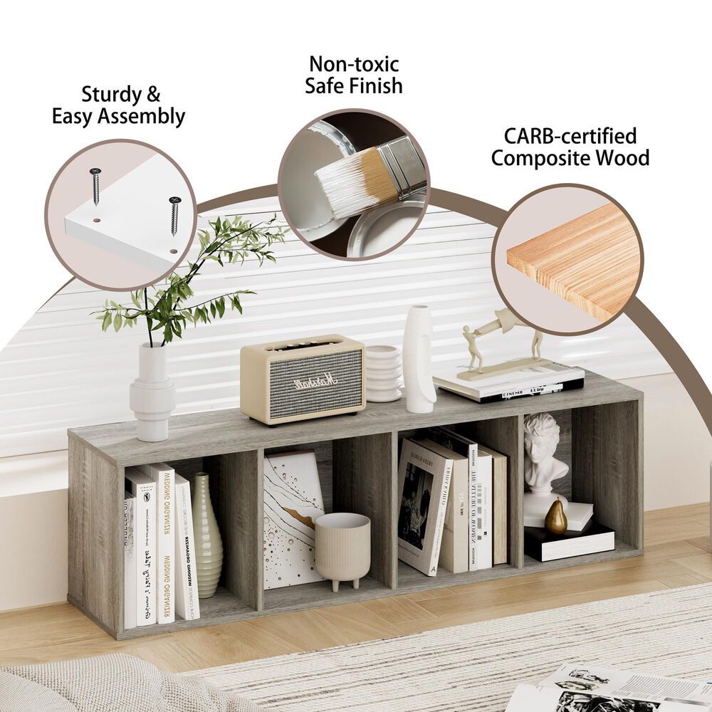 HOMLUX 4-Tier Open Shelf Display Organizer Bookcase in French Oak, , large