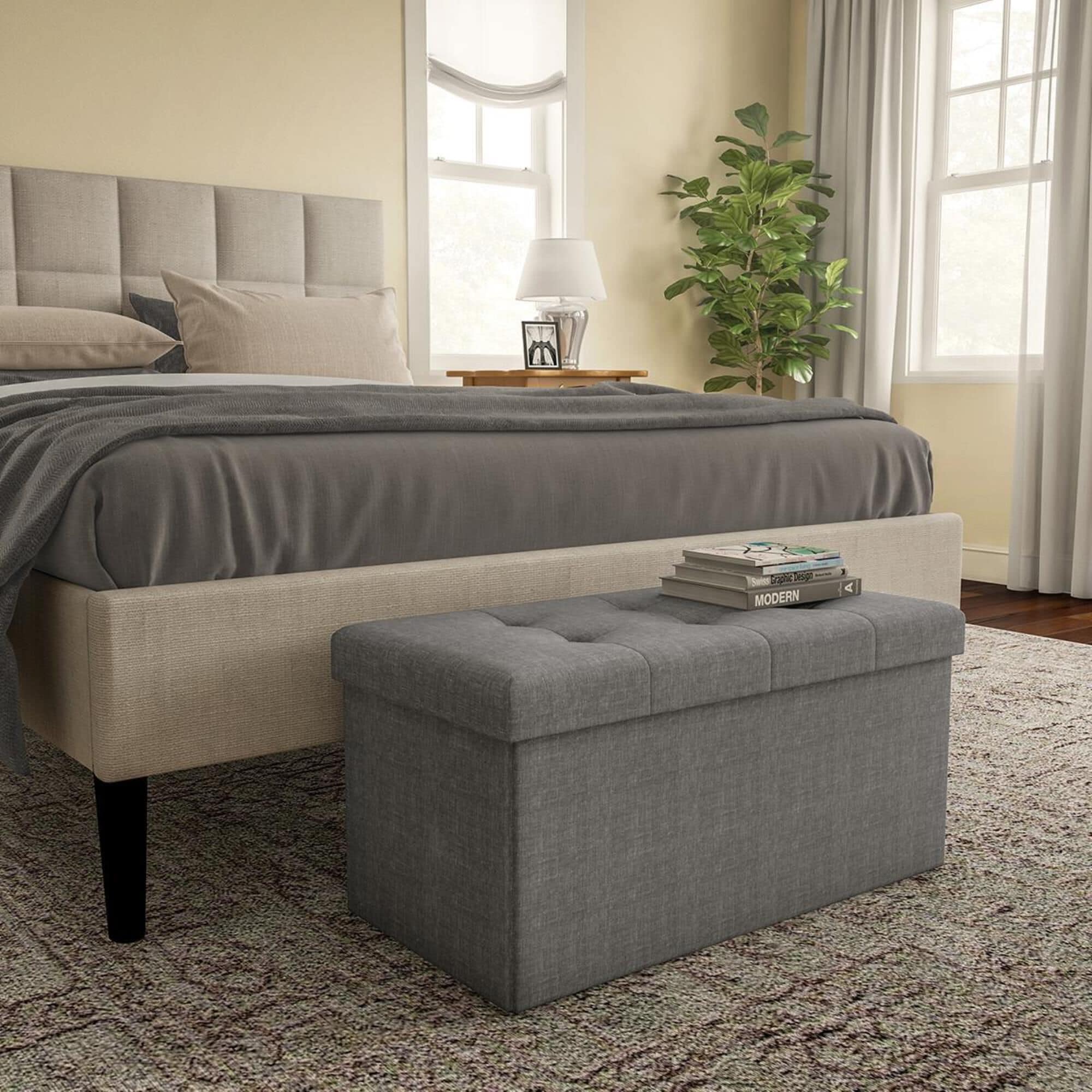 Timberlake Lavish Home Large Folding Storage Ottoman in Gray NFM