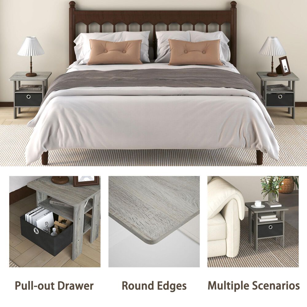 HOMLUX 2-Piece 1-Shelf End Table with Bin Drawer in French Oak, , large