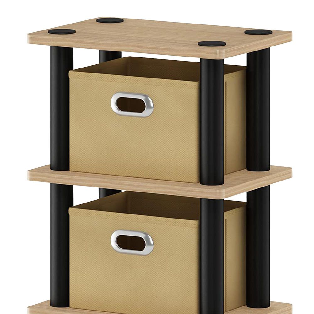 HOMLUX 5-Tier Tall Corner Open Bookshelf with 4 Storage Bins in Oak and Black, , large