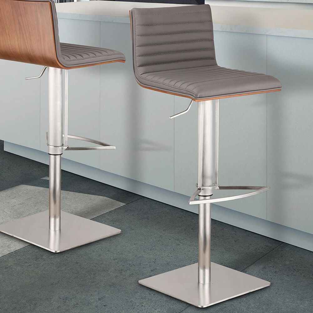 Blue River Cafe Adjustable Bar Stool in Gray Faux Leather with Walnut Back, , large