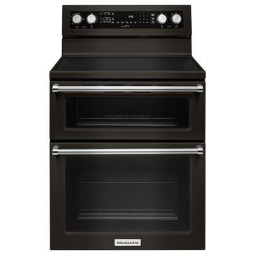 KitchenAid 30" Electric Double Oven Convection Range in Black Stainless, , large