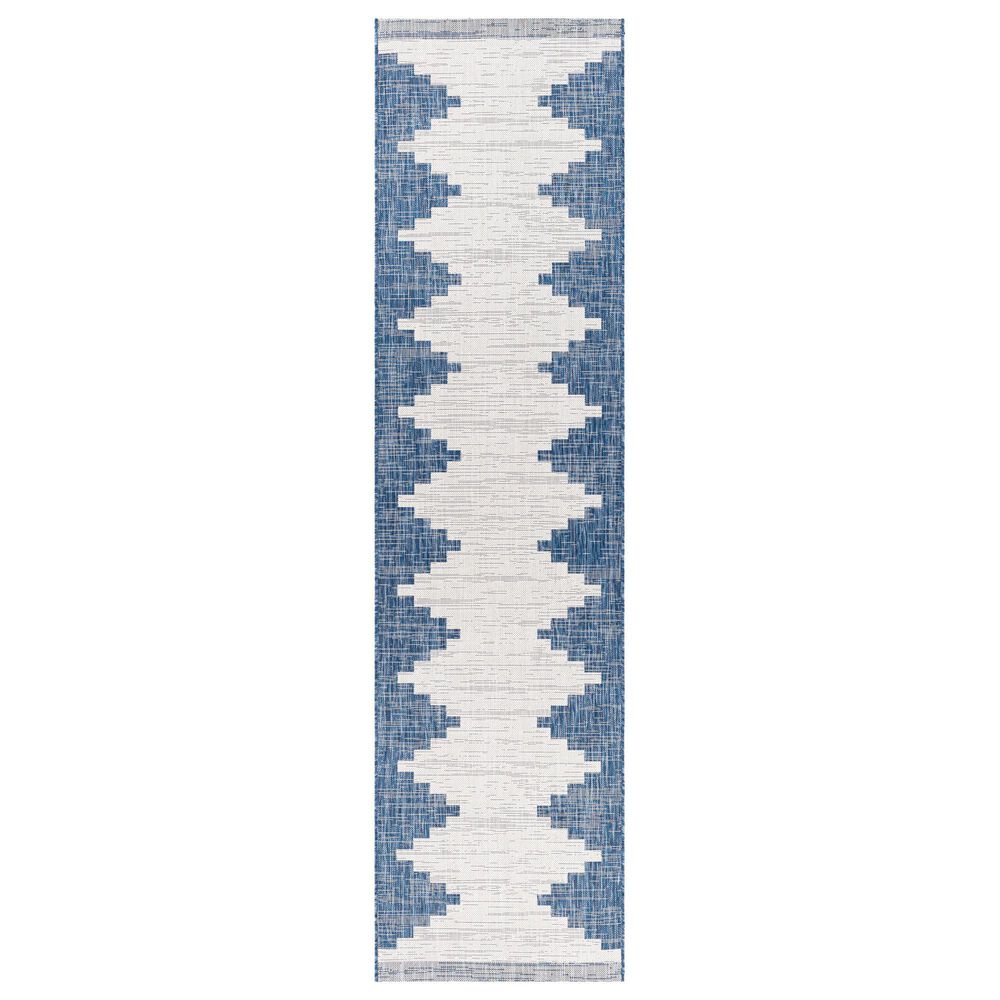 Surya Eagean EAG-2355 Dark Blue, Off-White, Navy and Pale Blue 2&#39;7&quot; x 10&#39; Indoor/Outdoor Runner, , large