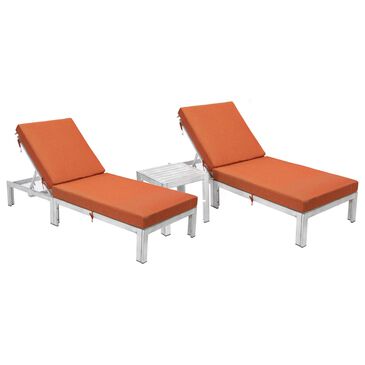 Leisuremod Chelsea 3-Piece Patio Chaise Lounge Chair Set with Orange Cushion in Weathered Grey, , large
