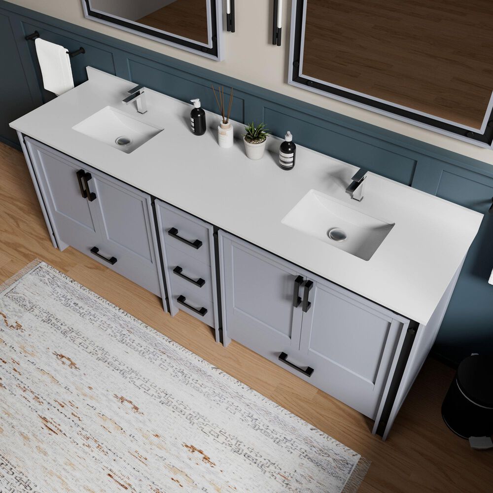 Lexora Home Ziva 84" Double Bathroom Vanity in Dark Grey with 2 cm White Cultured Marble Top and Rectangular Sinks, , large