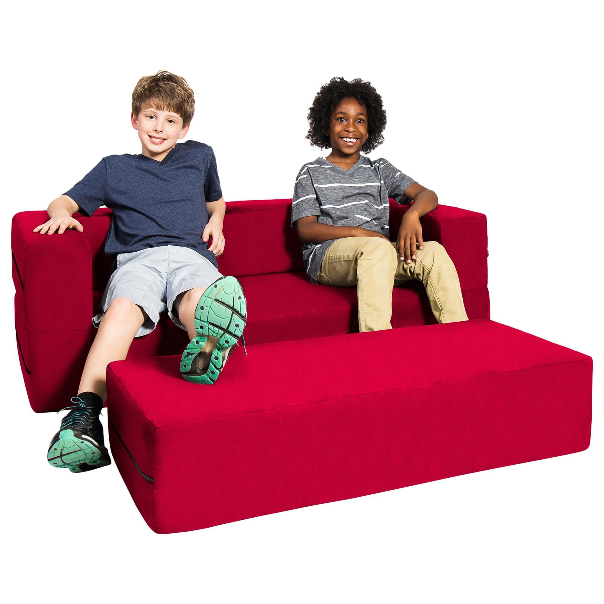 Jaxx Sacks Zipline Big Kids Modular Sofa Ottoman in Cherry NFM